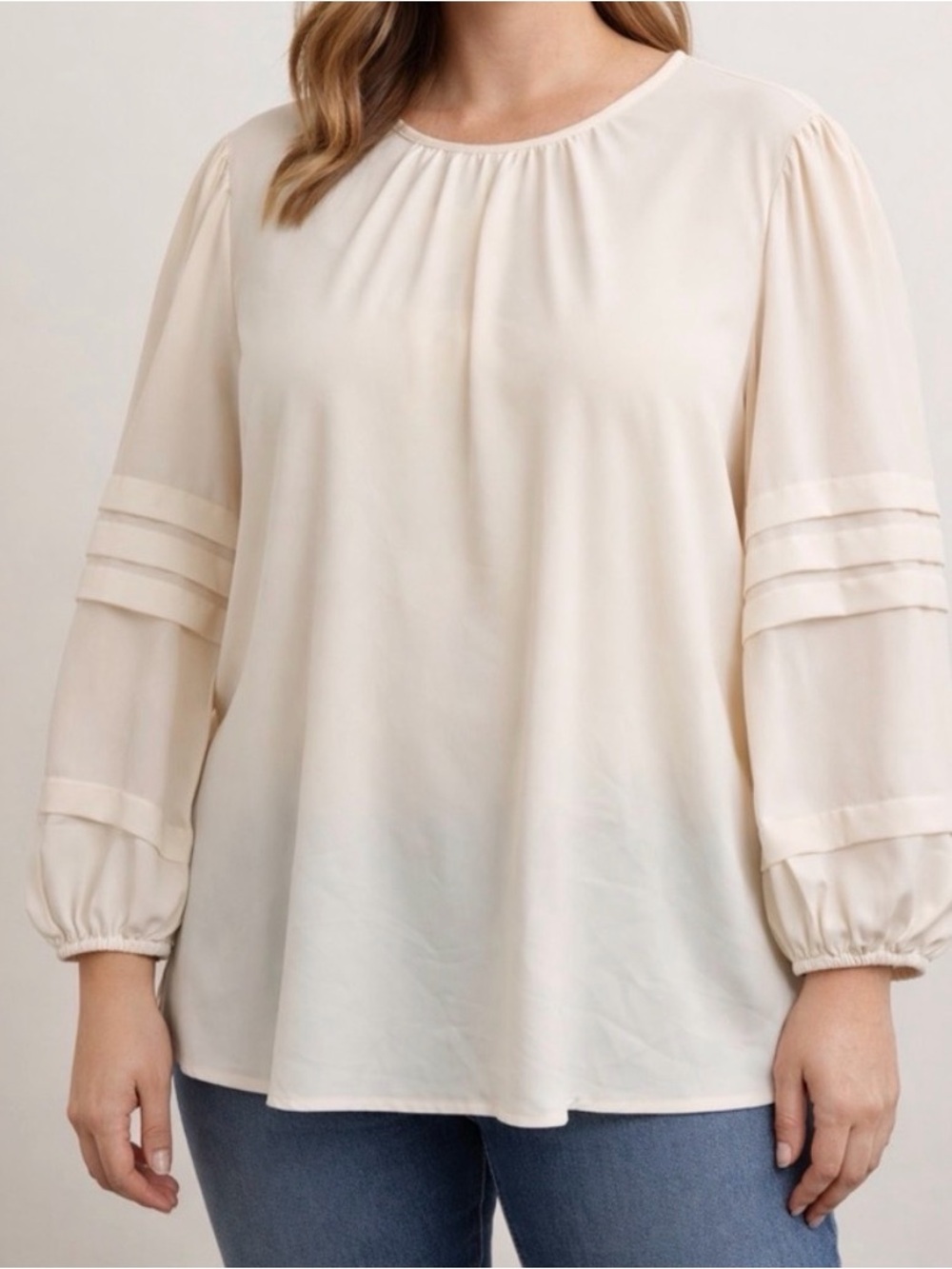 Ann Taylor Ivory Puff Sleeve Blouse women Size L Elegant Work Career Top(A471)✨